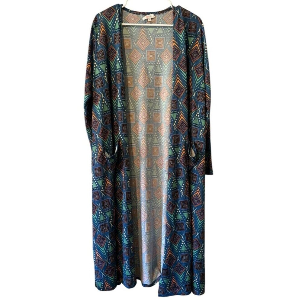 LULAROE Open Style Long Sleeve Colorful Aztec Cardigan Sweater Women's Size L